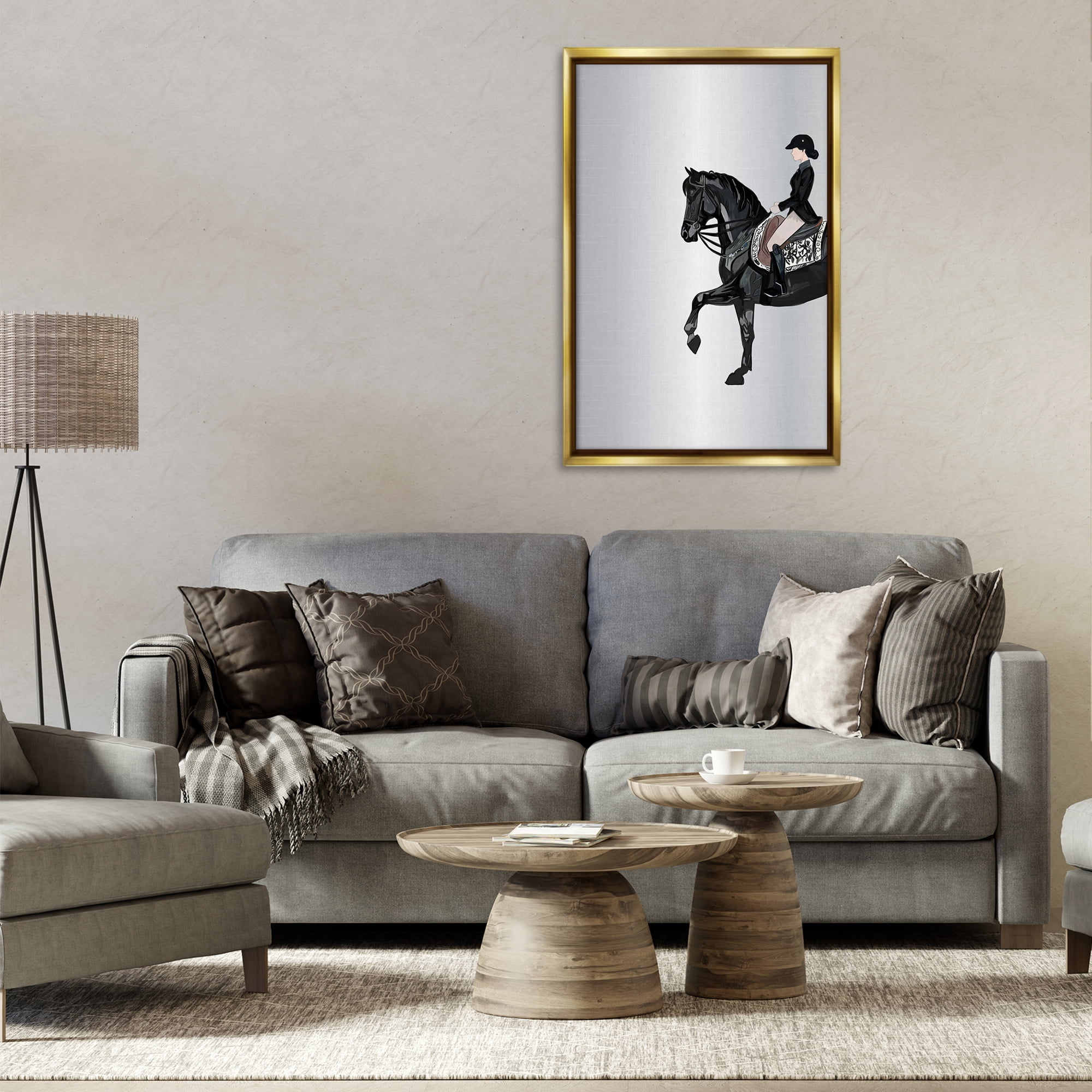 Stupell Industries Silver Rider Jockey Animals & Insects Painting Gold Floater Framed Canvas Art Print Wall Art, 21 x 31