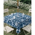 thumbnail image 3 of Square Outdoor Tablecloth with Umbrella Hole Navy Blue Floral Outside Table Cloth Waterproof Patio Table Cover Vintage Pastoral Botanical Leaves Zipper Tablecloths for Picnic Party Camping 54x54 Inch, 3 of 8