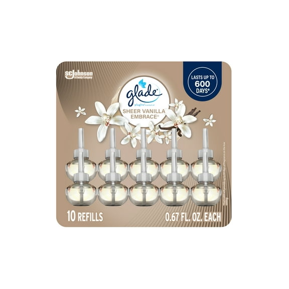 Glade PlugIns Scented Oil 10 Refills, Air Freshener, Sheer Vanilla Embrace, 10 x 0.67 oz