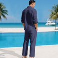 thumbnail image 4 of Men's Big & Tall Linen Set | Old Money Shirt, Loose Long Sleeve & Pants Breathable Lightweight Linen | Classic For Vacation, Casual & Daily, 4 of 5