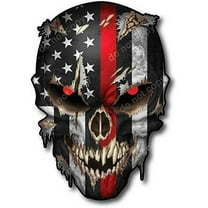 Decals by Haley Details About Firefighter Thin RED LINE Skull USA American Flag Decal Sticker CAR Truck Bumper