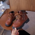 thumbnail image 2 of Ticikt Girls Retro Fashion Ankle Boots, Double‑Buckle Decor Non‑Slip Sole Faux‑Leather Short Booties,Brown, 2 of 7