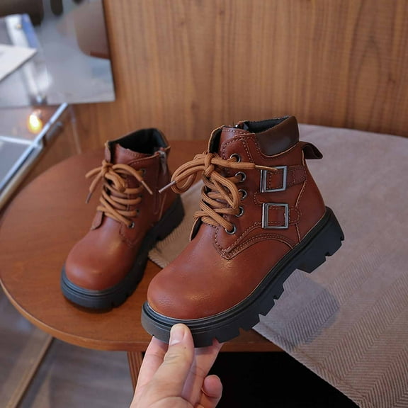 Winter Boots,Girls Boots Fashion Soft Sole Short British Style for Children Comfortable Leather Boots for Casual,Heeled Boots,04 Brown,9.5-10 Years