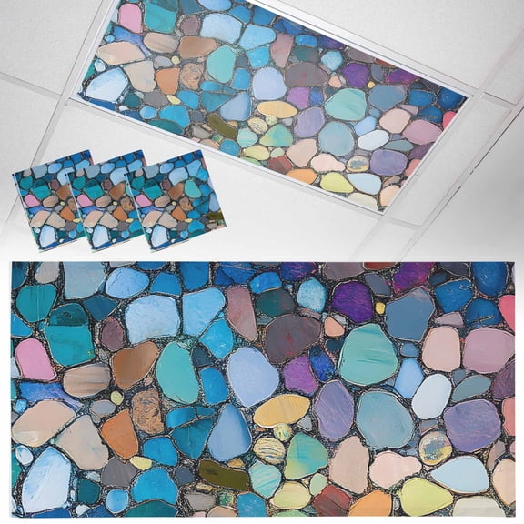 3 Pack Water Stone Fluorescent Light Covers for Ceiling Lights Oil Painting Colorful Stone Abstract Magnetic Ceiling Light Covers Overhead Light Filters for Office Classroom Home