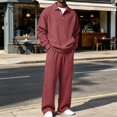 thumbnail image 6 of gibobby Mens 2 Pieces Sets Long Sleeve Casual Polo Shirt Fall Winter Loose Sweatpants Lounge Vacation Outfits Set (Brick Red,M), 6 of 7