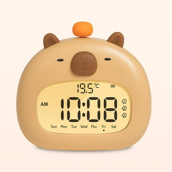 Kids Alarm Clock, Cute Capybara Alarm Clocks with Night Light Gifts for Boys and Girls, Rechargeable Bedroom Digital Clocks, Multiple Alarms, Snooze, Timer, Adjustable Brightness & Volume
