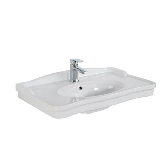 Antique AN 080 Wall Mount Bathroom Sink in Ceramic White with One Faucet Hole