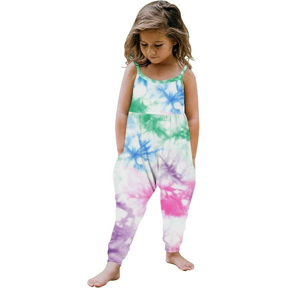 uublik Baby Girls' One-Piece Rompers Printed Cute Strap Jumpsuit One-piece Romper with Pockets, Size 1T-6