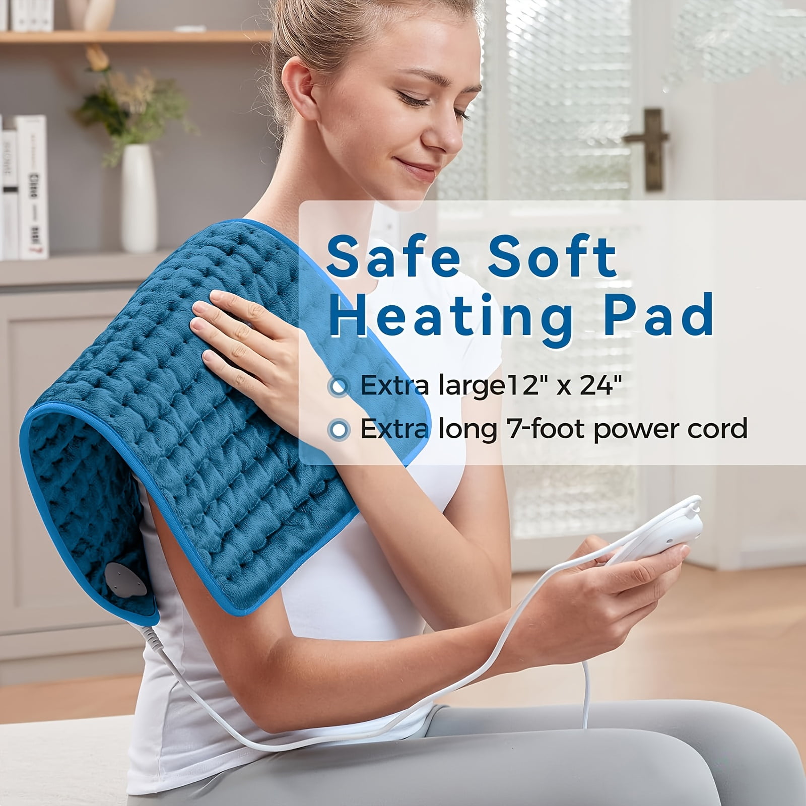 Extra Large Electric Heating Pad - Full-Body for Back, Neck, Shoulder, Leg - 6 Settings, 4 Timer, Auto Shut-Off, Machine Washable 12" x 24", 1 Pack