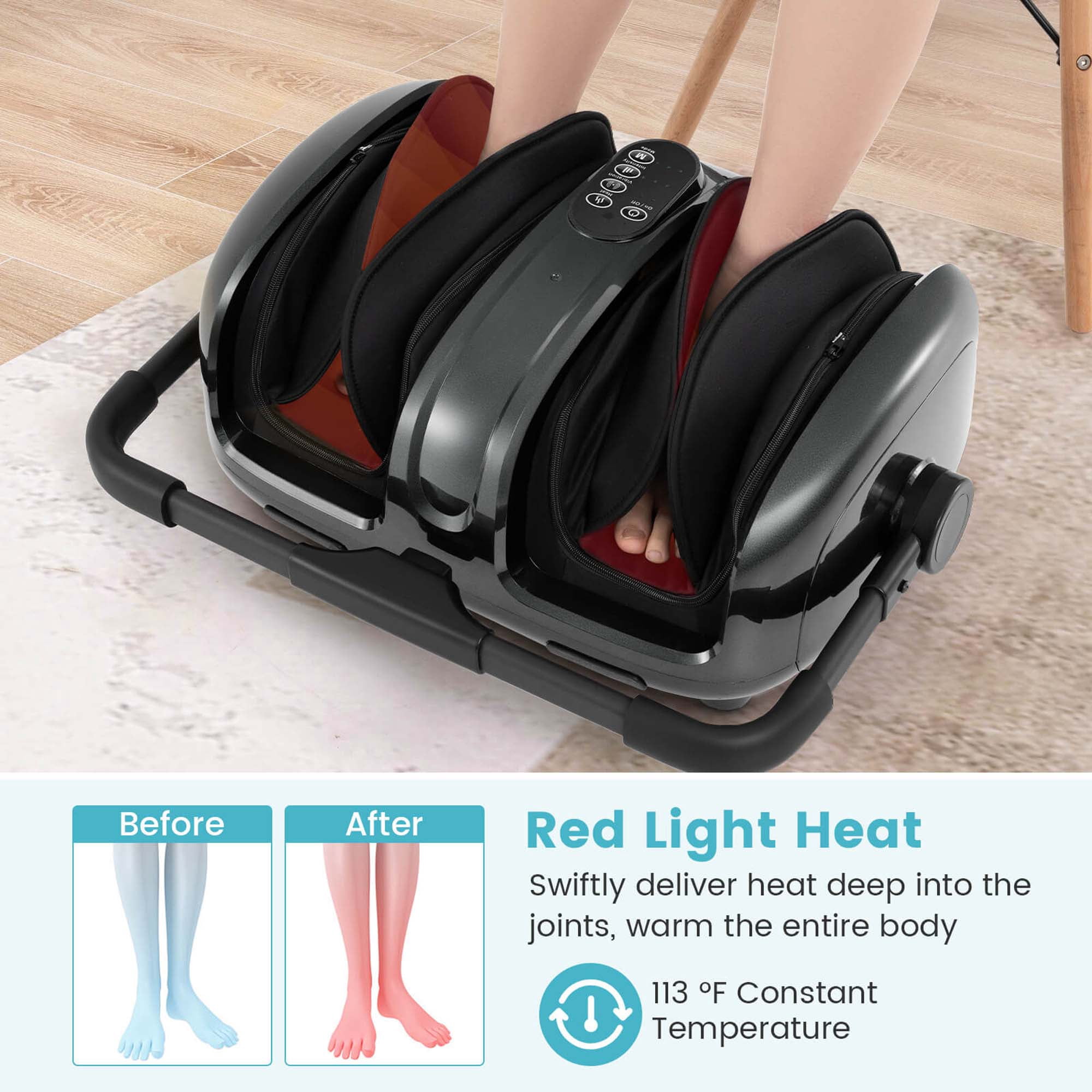 Costway Foot & Calf Massager Vibration Compression Electric Leg Massager Machine with Heat Gray