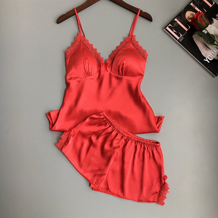 Women's Satin Silk Pajama Fashion Spaghetti Strap Sleepwear Lace Pijama Walmart Canada