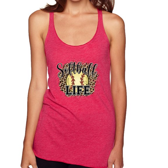 Softball Life Animal Print Girl Sports Tri-Blend Racerback Tank Top, Shocking Pink, Large
