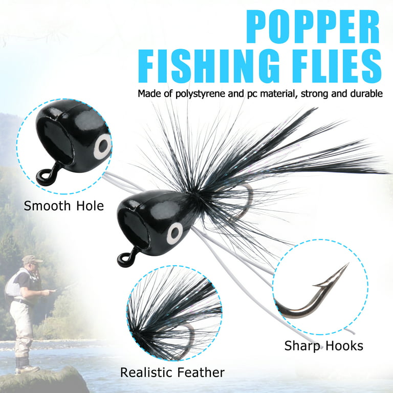 OROOTL Fly Fishing Popper Flies, 12pcs Fly Popper Lures Bass