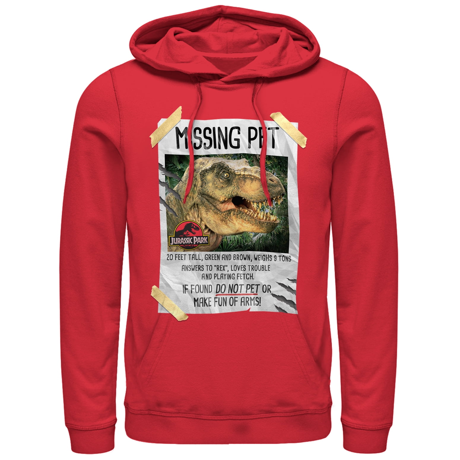 Jurassic Park Men's Jurassic Park T. Rex Missing Pet Pull Over Hoodie
