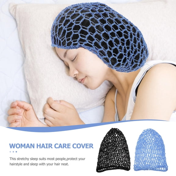 KAJNBN 2Pcs Hair Net Cap for Women with Curly Hair Black Light Blue 9x7.9in Summer and Sleep Comfort