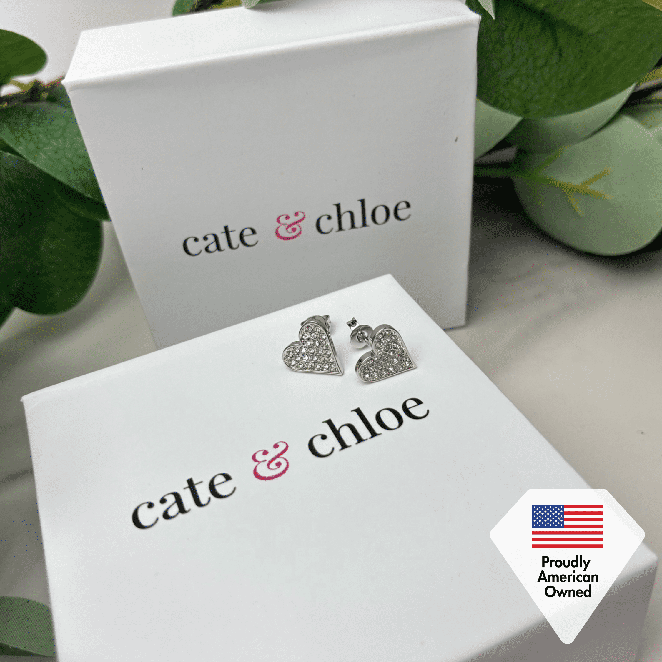 Cate & Chloe Cecilia 18k White Gold Plated Silver Stud Earrings with Swarovski Crystals for Women
