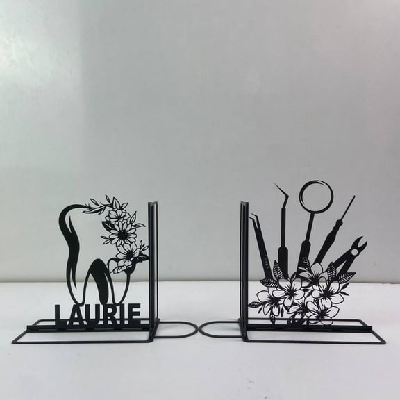 Craftnamesign Custom Dentist Metal Book Ends for Shelves, Book Stoppers for Library, Office