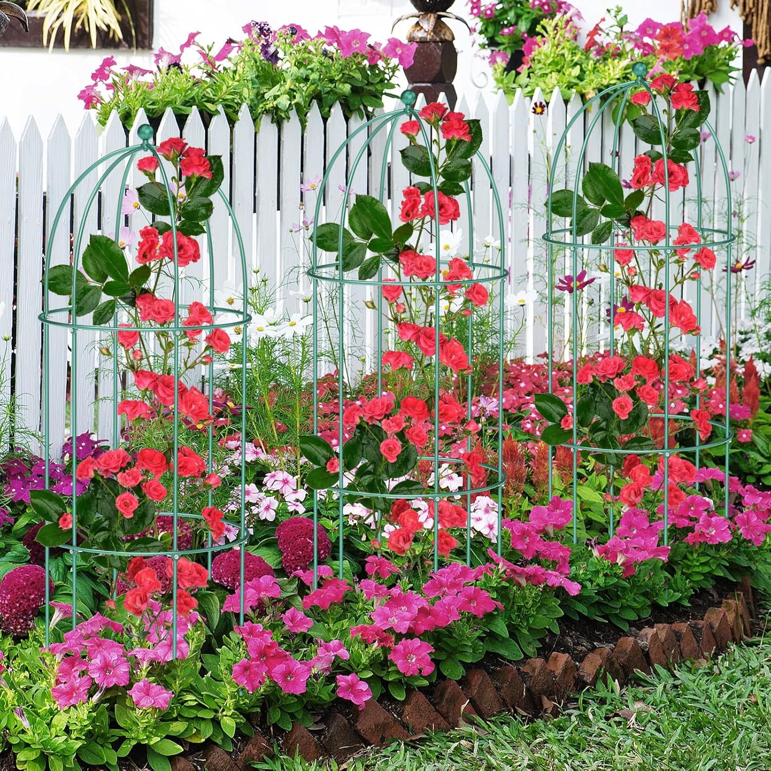 Zikebtuy 3 Pack Bird Cage Plant Support, 31.5" H Large Metal Plants Support Frame for Tomatoes Peonies Lily Rose and Other Flopping Flowers Garden Decor for Outdoor Plants Flowers Vegetables, Green