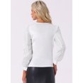 thumbnail image 3 of DARING DIVA Women's Sequin Sleeve V Neck Sparkly Top with Long Sleeves L White, 3 of 5