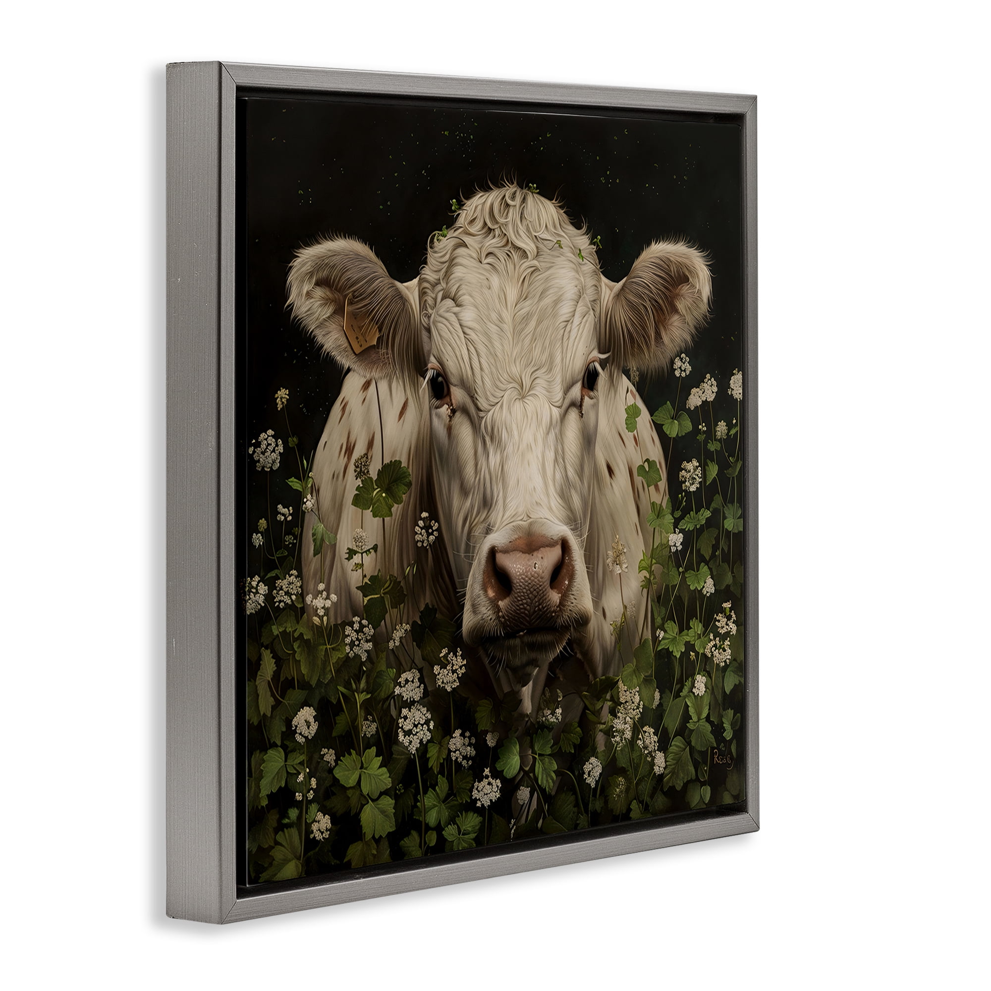 Stupell Industries Cow in the Green Meadow Gray Framed Floater Canvas Wall Art, design by Creative Studio