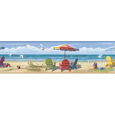 Beach Wall Border Brewster Home Fashions Borders by Chesapeake Lori Summer Beach Portrait 15' x 9'' Scenic 3D Embossed Border Wallpaper ()