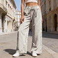 thumbnail image 2 of DHFJKG Summer Pants Women Wide Leg Sweatpants Classic Striped Drawstring Lightweight Breathable Beach Pants Cozy Trousers, 2 of 5