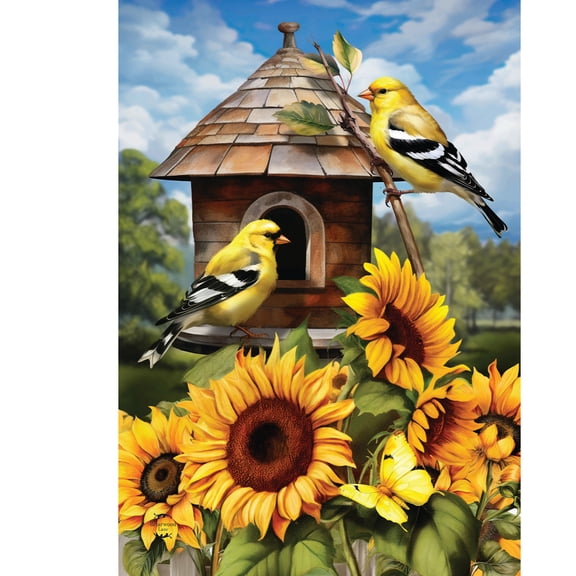 Briarwood Lane Summer House Flag 40x28 For Outdoor Goldfinches and Sunflowers For Summer House Flag