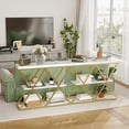 thumbnail image 4 of GloryStar Industrial Hallway Table, Rustic Vintage 3-Tier Console with Double X Metal Frame and Two Storage Shelves, 4 of 8