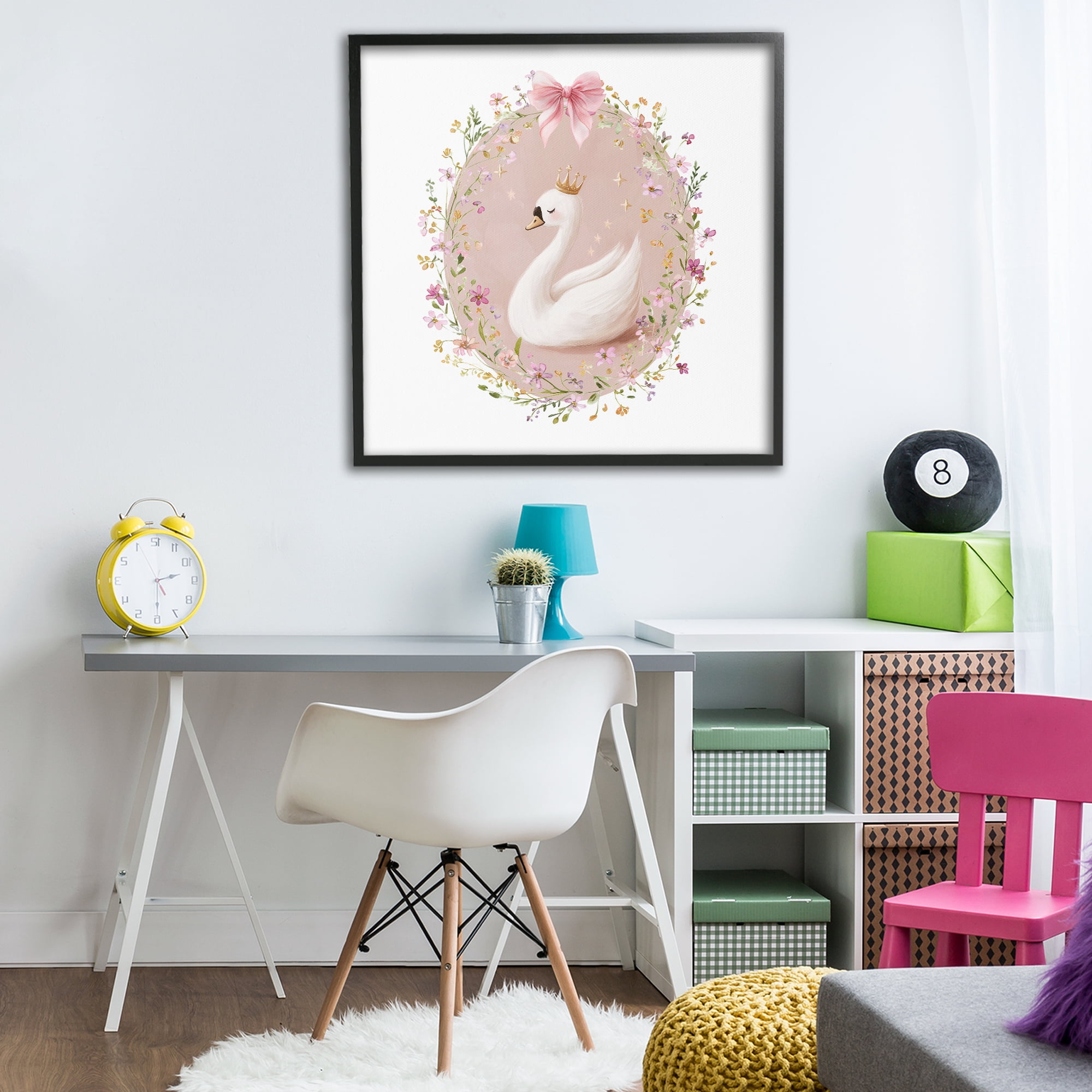 Stupell Industries Queen Swan with Florals Black Framed Giclee Art, design by Christine Simpson Art