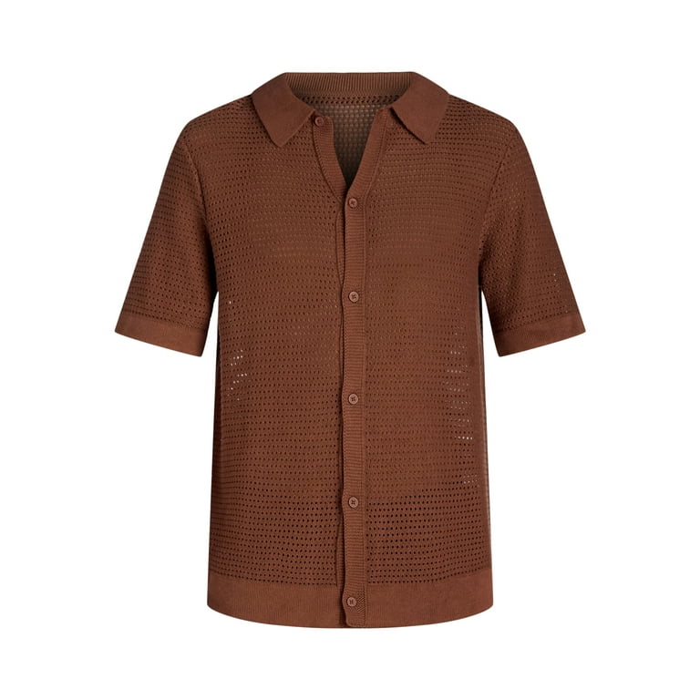 Tribekka 44 Men's Open Knit Button Down Refined Sweater Polo Tribekka 44 Men's Open Knit Button Down Refined Sweater Polo