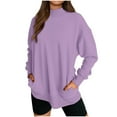 thumbnail image 2 of Womens Solid Color Hoodless Sweatshirts Fashion Trendy Round Neck Pullover Long Sleeves Loose Blouses Tops Purple S, 2 of 7