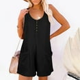 thumbnail image 4 of AXXD Shorts For Women Clearance Under $10,Solid Neck Sleeveless Buttons Short Jumpsuit Rompers With Pockets Running Shorts Black 8, 4 of 9