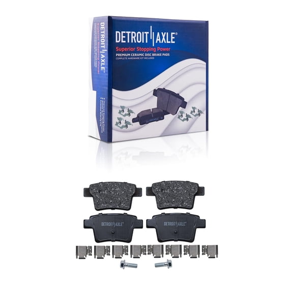 Detroit Axle - Rear Brake Pads for 2005-2007 Ford Five Hundred Freestyle Mercury Montego, 2008-2009 Taurus X Sable, 2005-2008 Jaguar X-Type, Ceramic Brake Pads w/Hardware Replacement