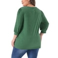 thumbnail image 3 of Plus Size Top for Women 3/4 Sleeve V Neck Button Decor Casual Solid Tees Shirts 1X Green, 3 of 6