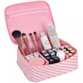 thumbnail image 2 of Portable Travel Makeup Cosmetic Toiletry Bag Organizer Case for Women, Pink and White Stripes, 2 of 7