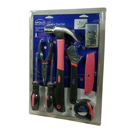 

Apollo 8 PC General Tool Set - Breast Cancer Pink - Tools are heat treated and chrome plated with comfort grip handles