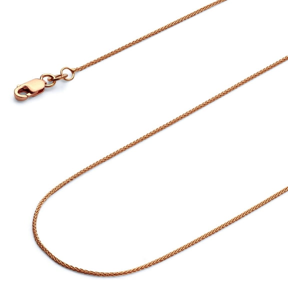 Wellingsale 14k Rose/Pink Gold Polished 0.9mm Round Wheat Chain Necklace with Lobster Claw Clasp - 20"