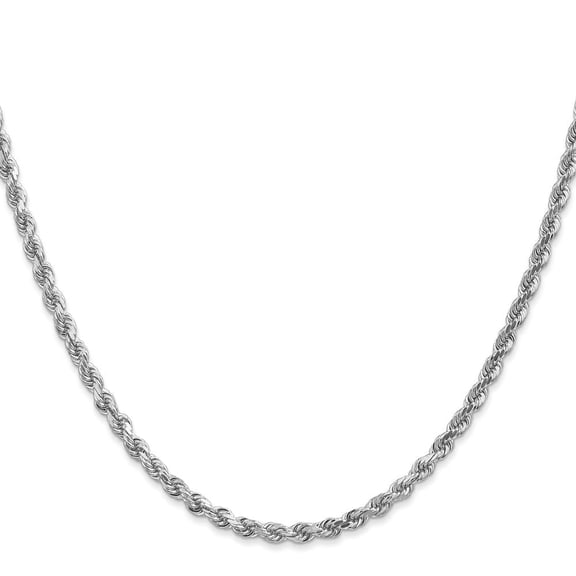 Diamond2Deal 10K White Gold 3mm Diamond-Cut Rope Chain Necklace for Women 16"