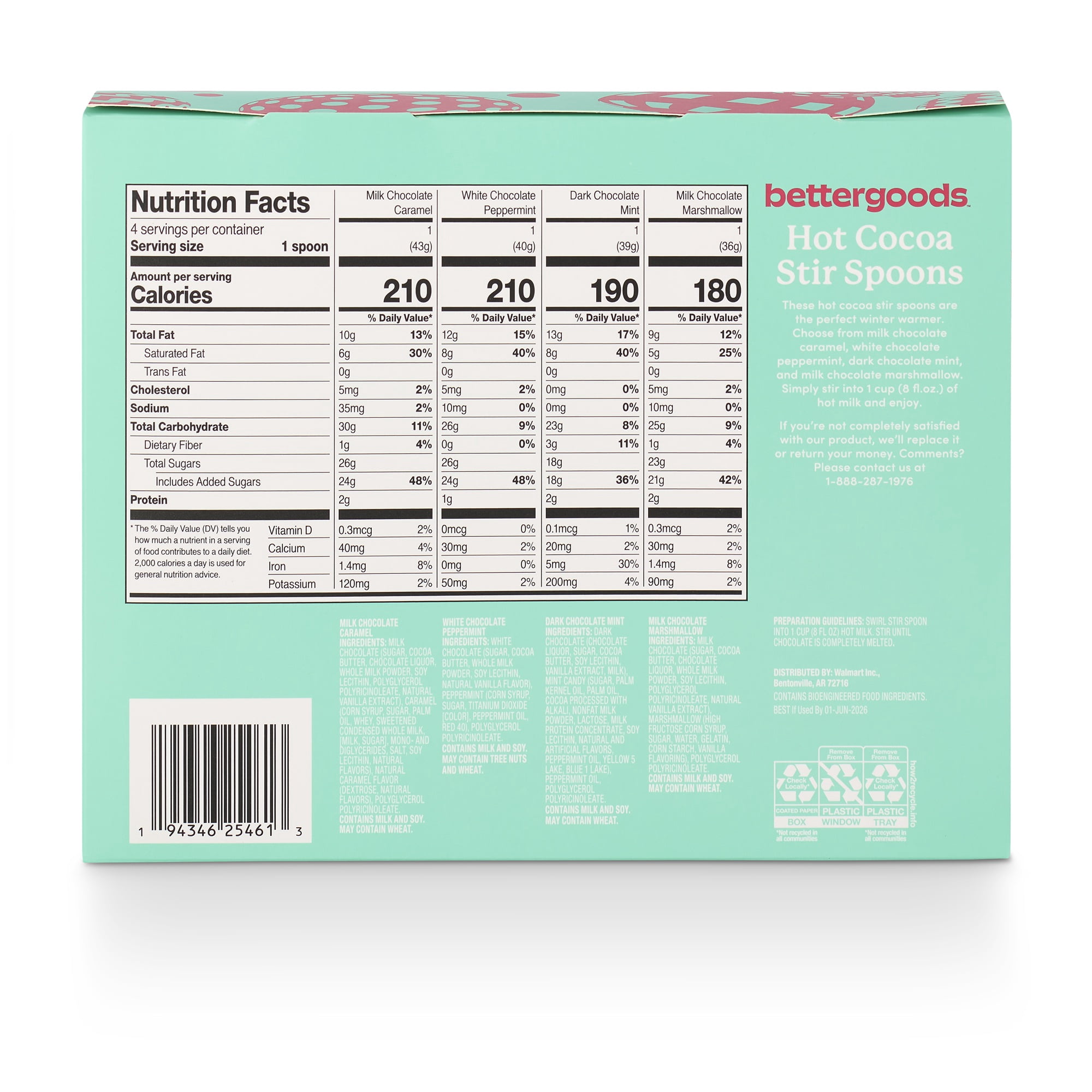 (3 pack) bettergoods Fair Trade Hot Cocoa Stir Spoons, 7 oz, 4 Count