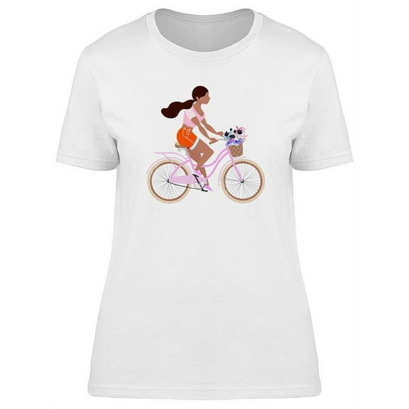 Brunette Girl Riding A Bicycle T-Shirt Women -Image by Shutterstock, Female Large