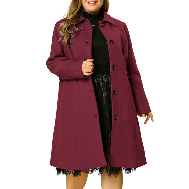 Unique Bargains Women's Plus Size PeaCoat Long Sleeve Utility Overcoat ...