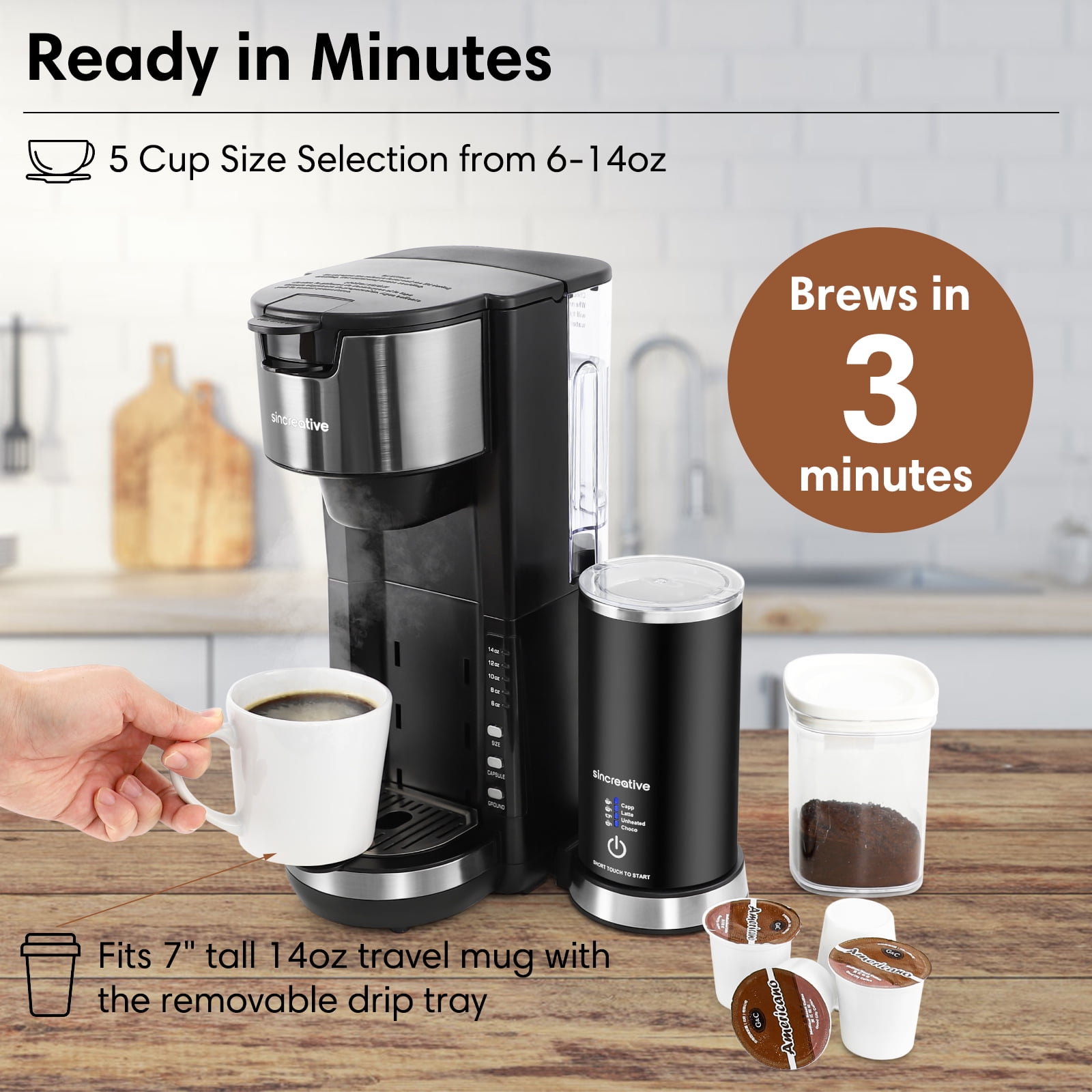 Buy Sincreative Single Serve Coffee Maker for K Cup Pods & Ground