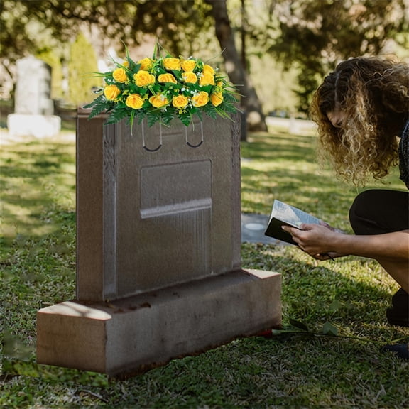 Artificial Cemetery Memorial Flower Spray with Stand 68x50cm for Grave Decoration Memorial Day Tribute
