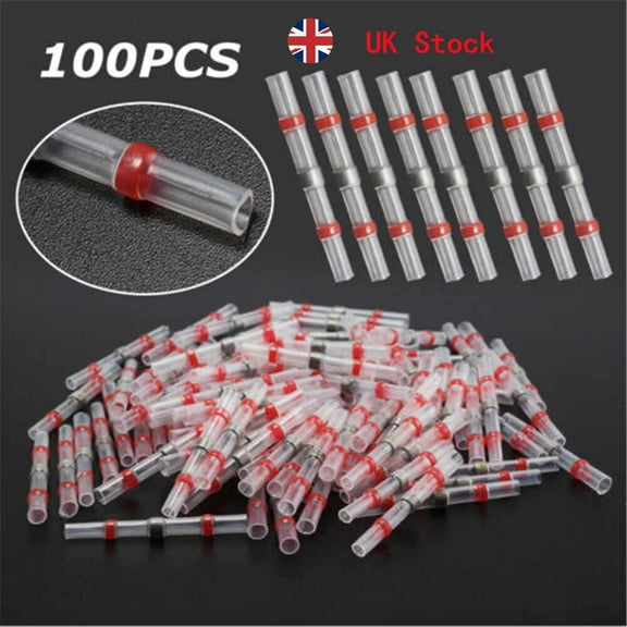100x Solder Seal Sleeve Heat Shrink Butt Wire Connectors Waterproof Terminals