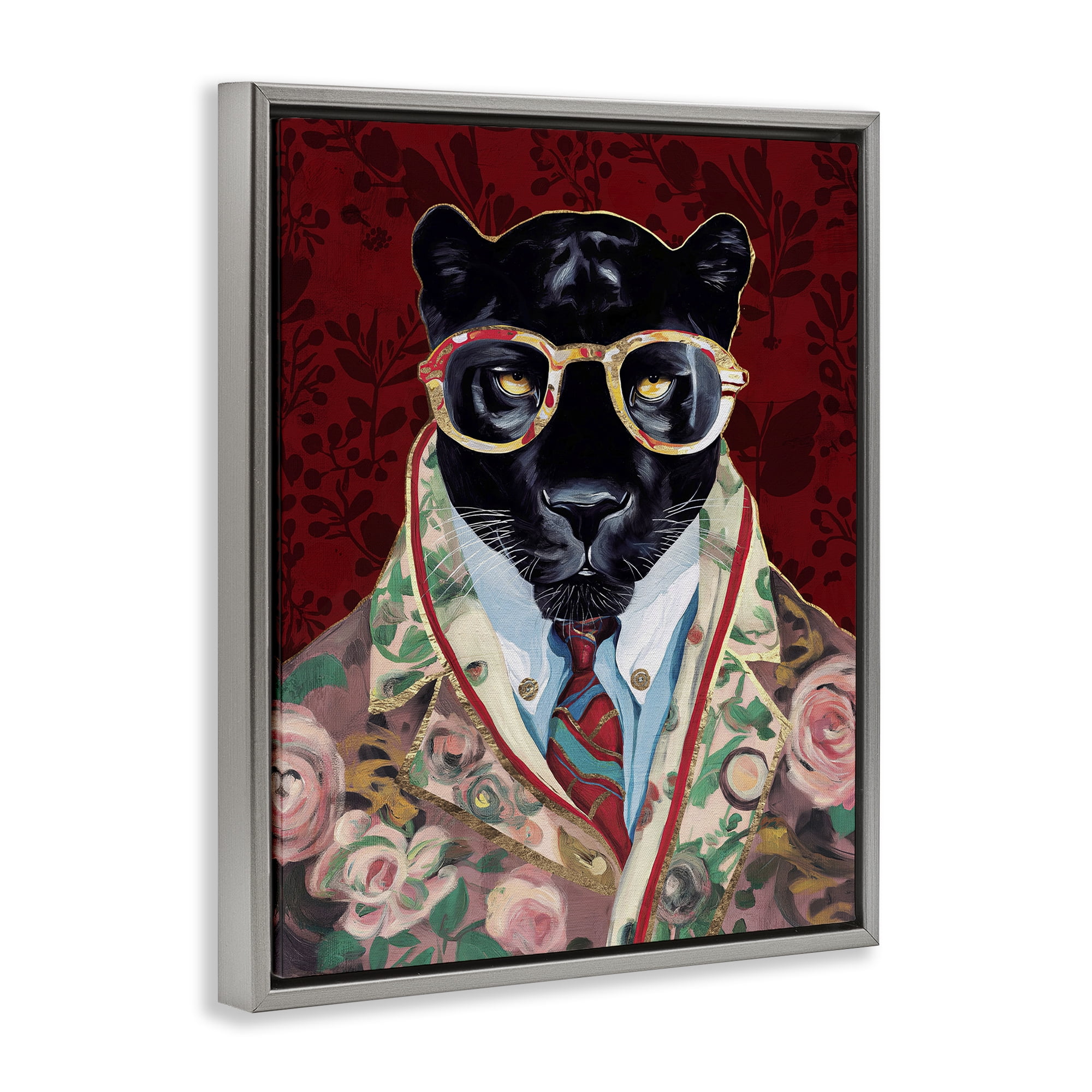 Stupell Industries Fashionable Scarlet Panther Gray Framed Floater Canvas Wall Art, design by Svetlana Aleynikova
