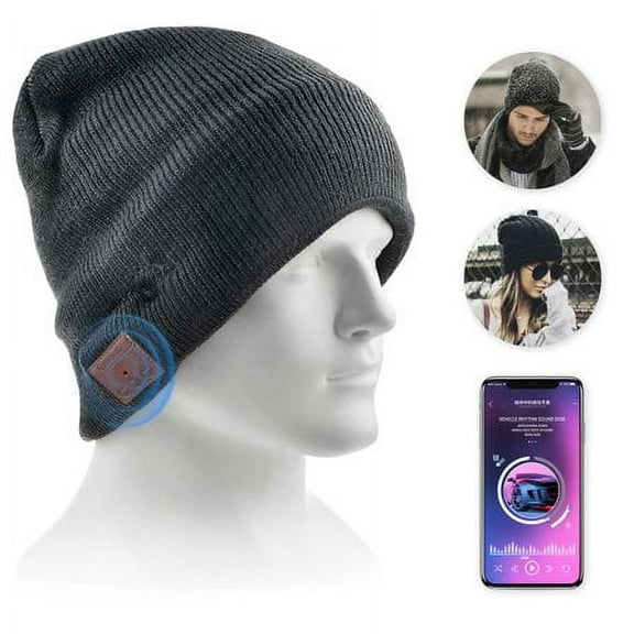 Bluetooth Beanie Hat, Upgraded Wireless Bluetooth 5.0 Beanie Hat with Headset, Knitted Beanie with Stereo Speakers Mic for Women Men, Grey