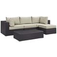 thumbnail image 1 of Modway Rattan Convene 5-Piece Wicker Outdoor Patio Furniture Sectional, Beige, 1 of 4