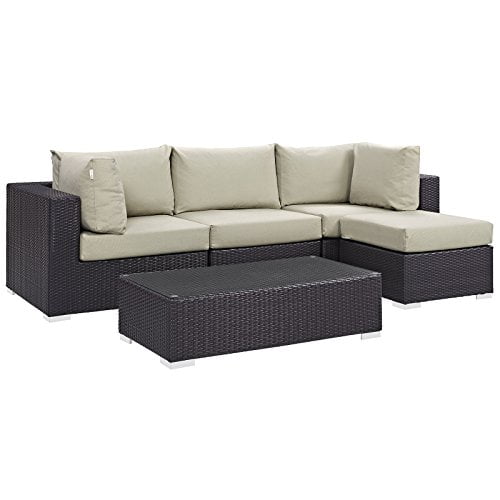 Modway Rattan Convene 5-Piece Wicker Outdoor Patio Furniture Sectional, Beige