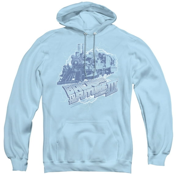 Back To The Future III Time Train Adult Pullover Hoodie Sweatshirt Light Blue