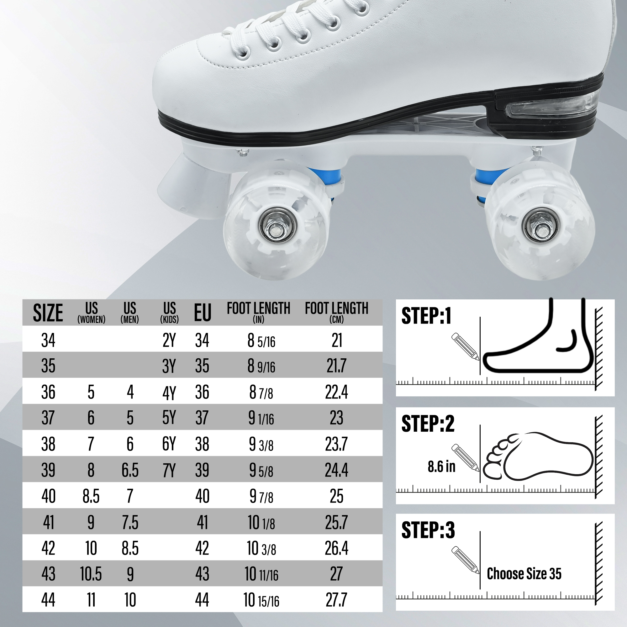 JZY Quad Roller Skates with Light-Up Wheels,High-Top Design for Women, Men & Teens
